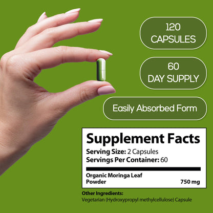 HARMONIFY Moringa Capsules - Pure Moringa Powder Supports, Joint Comfort & Healthy Energy Levels 120 Capsules - Made in USA, Gluten Free Supplement, GMO Free