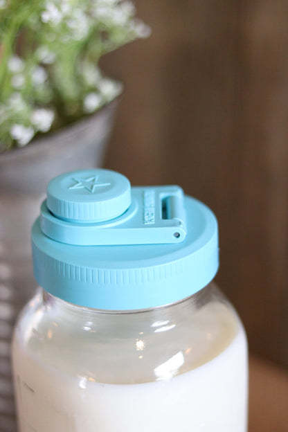 2qt Mason Jar, Lids and Labels (Teal): American-Made Mason Jar, 4 Reusable Lid Set, 250 Dissolvable Label Stickers: All American-Made