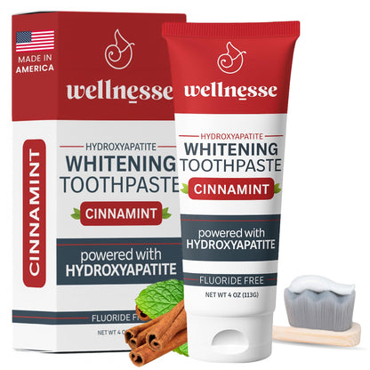 Wellnesse Hydroxyapatite Toothpaste – Fluoride Free for Sensitive Gums – Anti-Plaque, Remineralizing, Enamel Protection & Natural Whitening Toothpaste for Adults – Cinnamint Flavor - 4 oz