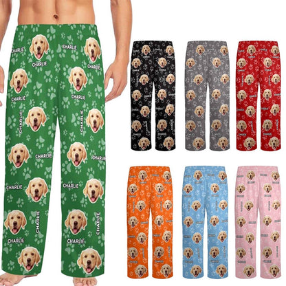 Custom Face Pajamas Pants with Photo for Men Women:Made in USA Personalized Dod Cat Pet Pajama Sleepwear Trousers For Family Couple Pet Lover,Funny Christmas Gifts for Wife Husband