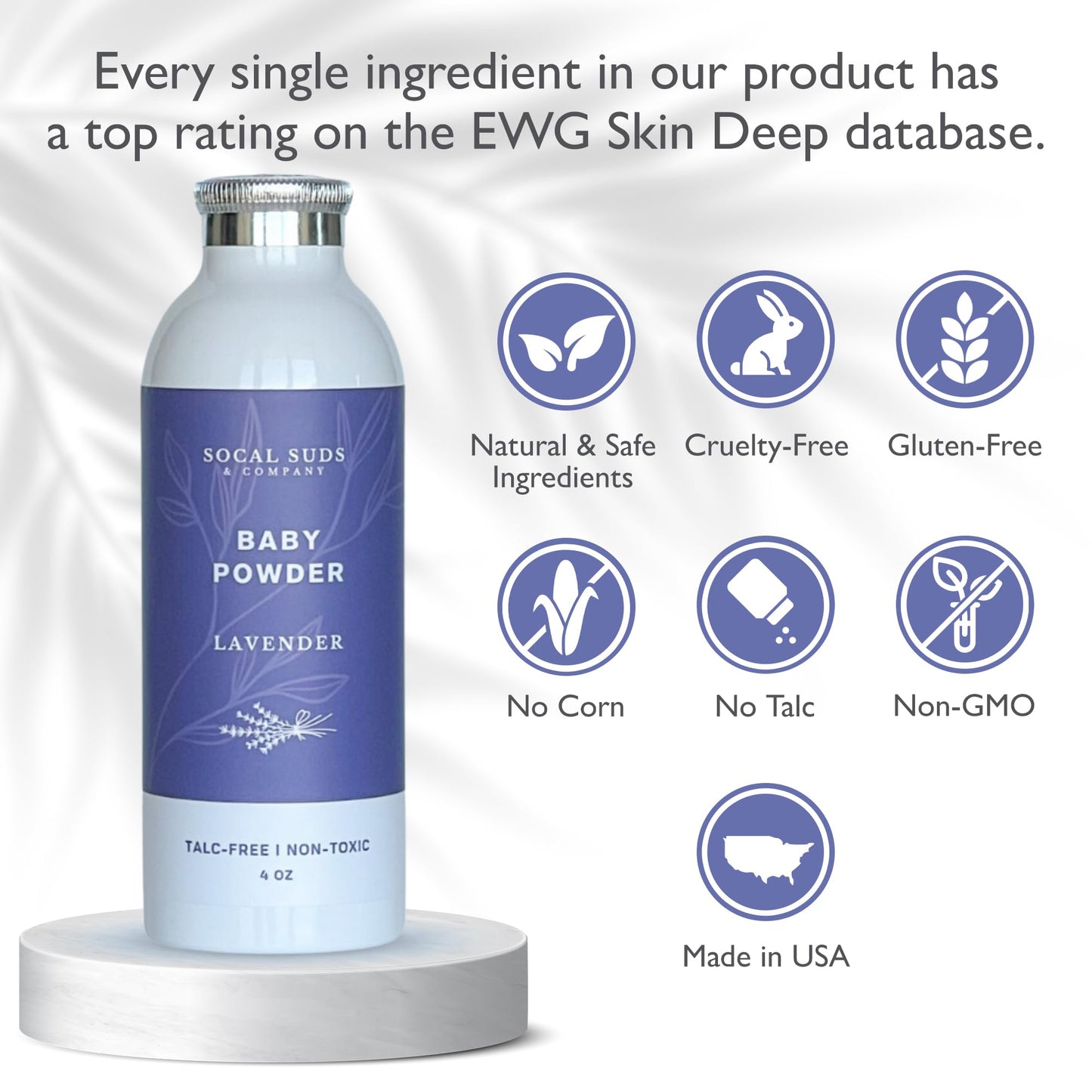 SoCal Suds & Company - Natural Baby Powder Talc-Free - Newborn Essentials with Arrowroot Powder, Kaolin, Aspen Bark Extract for Soft Soothing Protected Skin - Gentle Absorption - Lavender, 4oz