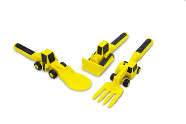 Constructive Eating Plate and Utensils Set - USA-Made Toddler Dinnerware with Divided Plates (Construction)