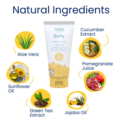 TruKid Daily Mineral Sunscreen SPF 30 - All Natural Kids & Baby Sunscreen for Face & Body, Non-Toxic Zinc Oxide Sunblock Protection for Sensitive Skin, Light Citrus, FSA Eligible, Travel Size 3.4oz