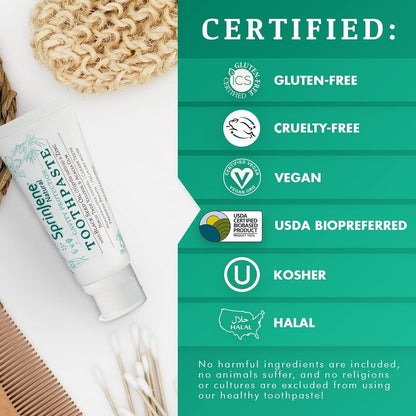 SprinJene Natural Toothpaste – Fluoride Free Clove & Mint Toothpaste for Healthy Gums & Fresh Breath – Gum Care with Patented Black Seed Oil & Zinc – Made in The USA (2 Pack)