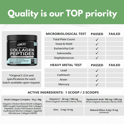 Collagen Peptides Powder with Vitamin C & Hyaluronic Acid - from Organic Cleanest Sources & Super High Absorption - Hydrolyzed Multi Type I, II, III, V, X - Skin Hair Supplement Made in USA
