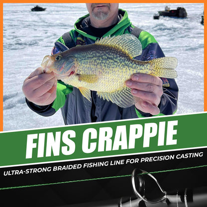 FINS Crappie Braided Fishing Line, Ultra-Strong Thin-Diameter 4-Strand Braid for Crappie, Perch, Sunfish & Panfish, Micro-Diameter High Visibility, UL Fishing Line
