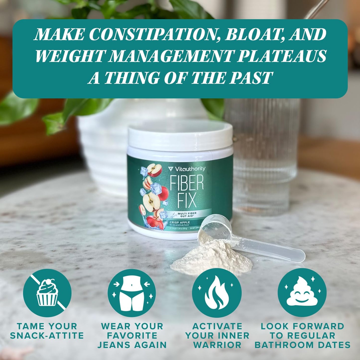 Prebiotic Fiber Powder Supplement | Healthy Gut Cleanse Detox for Women and Digestive Health Regularity, Satiety & Bloating Relief | Colon Cleanser Powder Apple Flavored, 30 Servings