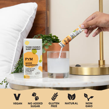 PYM Mood Magnesium Powder Packets (10-Servings) Magnesium Glycinate, L-Threonate & Malate Powder | Aid & Mood Support Supplement for Stress