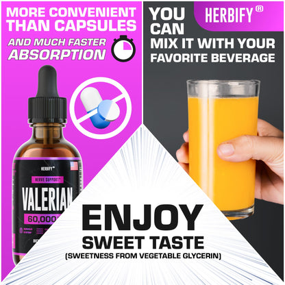 HERBIFY Valerian Root Supplement - Valerian Root Tincture – Nervous System Support 2 Fl oz