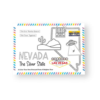 A Brighter Year Color Your Own Postcard - Nevada State - 5"x 7", Premium Quality, Sturdy Cardstock, Sized for Mailing, Illustrations - Stress & Anxiety Relief