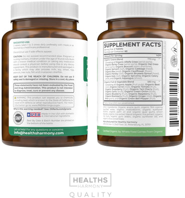 USDA Organic Super Greens Supplement - Organic Greens Fruits and Vegetable Supplement for Adults with 28 Superfood Complex with Superfruits Roots Herbs & More - Vegan & Non-GMO (Up to 2 Month Supply)