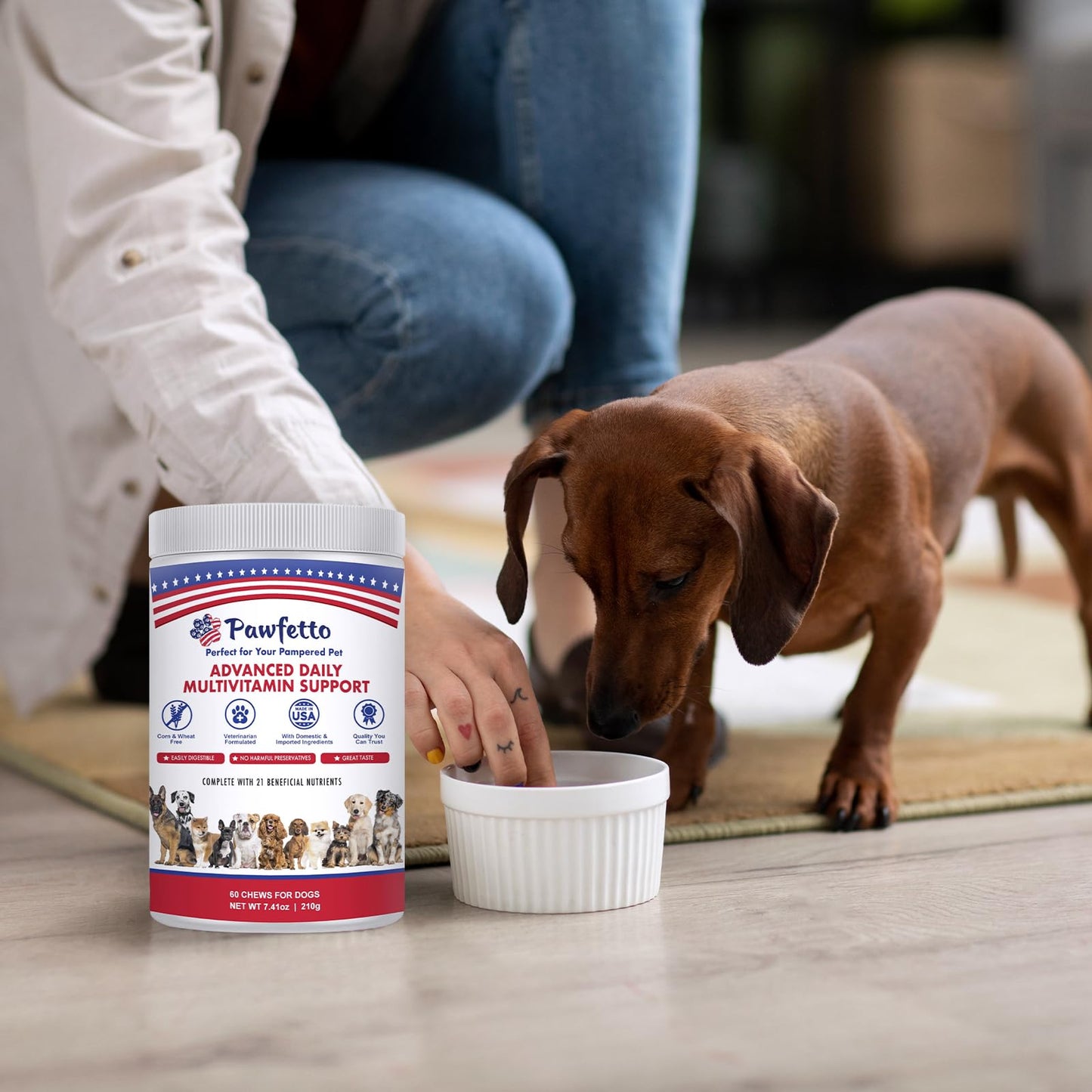 Pawfetto Advanced Daily Multivitamin Support for Dogs, Multi-Vitamin and Mineral Supplement with Essential Fatty Acids and Antioxidants, Vegetable Flavour, Perfect For Your Pampered Pet (60 Dog Chews)