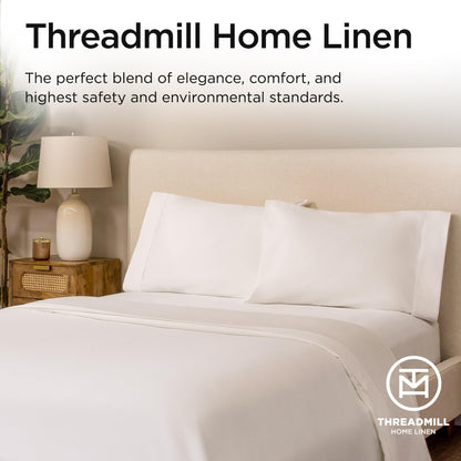 Threadmill Supima Cotton Sheets Queen | 656 Thread Count Queen Sheets for Queen Mattress | 4 Piece Luxury Bed Sheet | Sateen Weave Hotel Quality Sheet with Elasticized Deep Pocket| White Sheet