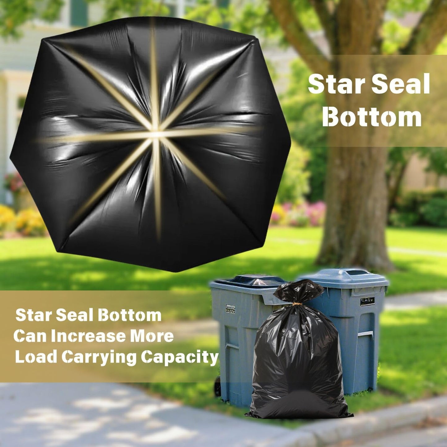 55-60 Gallon Trash Bags, 100 Count High Density Garbage Bags, Recycling Trash Can Liners, Sturdy & Tear-Resistant Large Black Plastic Bag for Kitchen Yard Outdoor Commercial Use, Lawn Leaf Waste Bags