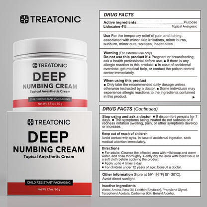 Treatonic Maximum Strength Numbing Cream: Numbing Cream for Discomfort, Burn, Itch & Pain Relief- Fast-Acting, Soothing Topical Anesthetic with Menthol & Emu Oil - 1.7oz / 2 Pack