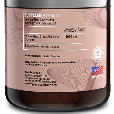 Optimal Carnivore Grass Fed Beef Liver Capsules, Freeze Dried in Convenient Pills, 180 Capsules, Desiccated Supplement