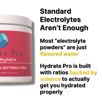 Hydrate Pro Clinical-Grade Electrolyte Powder | 1000mg High-Sodium Formula | POTS & Dysautonomia Support | Sugar-Free | 45 Servings (Fruit Punch)