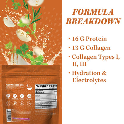 Vitauthority Bone Broth Collagen Delicious Chicken Noodle Flavored - Packed with 16g of Protein & Types I, II, III - Nourishes Skin, Hair, Nails, Joints, & Gut - Beef BoneBroth
