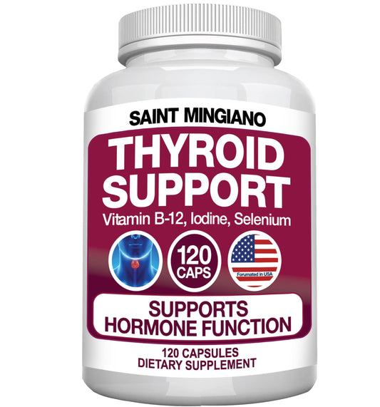 Saint Mingiano Thyroid Support Supplement with Iodine |120 Capsules to Help Body Mass & Improve Energy, Cardiovascular, Energy & Focus Formula | 14 Natural Vitamins