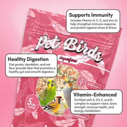 Mycelium Organic Pet Bird Superfood (5 LB Bag) | Vitamin-Enriched Bird Food for Parakeets, Finches, Canaries & Lovebirds | Daily Support for Energy, Digestion & Feather Health | Clean, USA-Grown Feed
