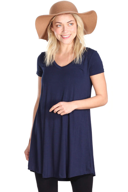 Popana Womens Short Sleeve Summer Tunic Tops to Wear with Leggings Loose Fit Made in USA Navy