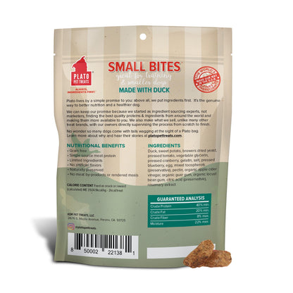 Plato Pet Treats Air Dried Small Bites Dog Treats, Natural Bite Sized Real Meat & Duck, Grain Free & High Protein, Made in the USA, 6oz