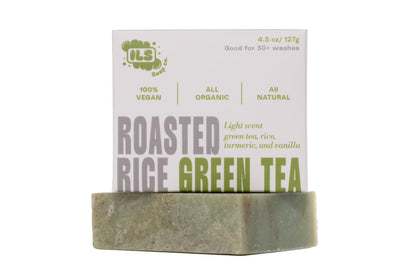 ILS Soap co - Roasted Rice Green Tea (Green Tea, Turmeric, Vanilla & Rice) All Natural Bar Soap for All Skin Types - Plant Based, Cold Process and Handmade in the USA (single bar)