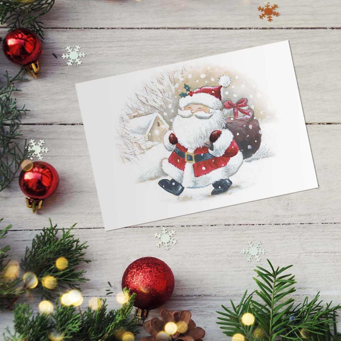 Canopy Street Masterpiece Happy Santa Christmas Cards / 16 Holiday Cards With Coordinating White Envelopes Set / 5 5/8" x 7 7/8" Jolly Winter Greeting Cards With Inside Verse/Made In The USA