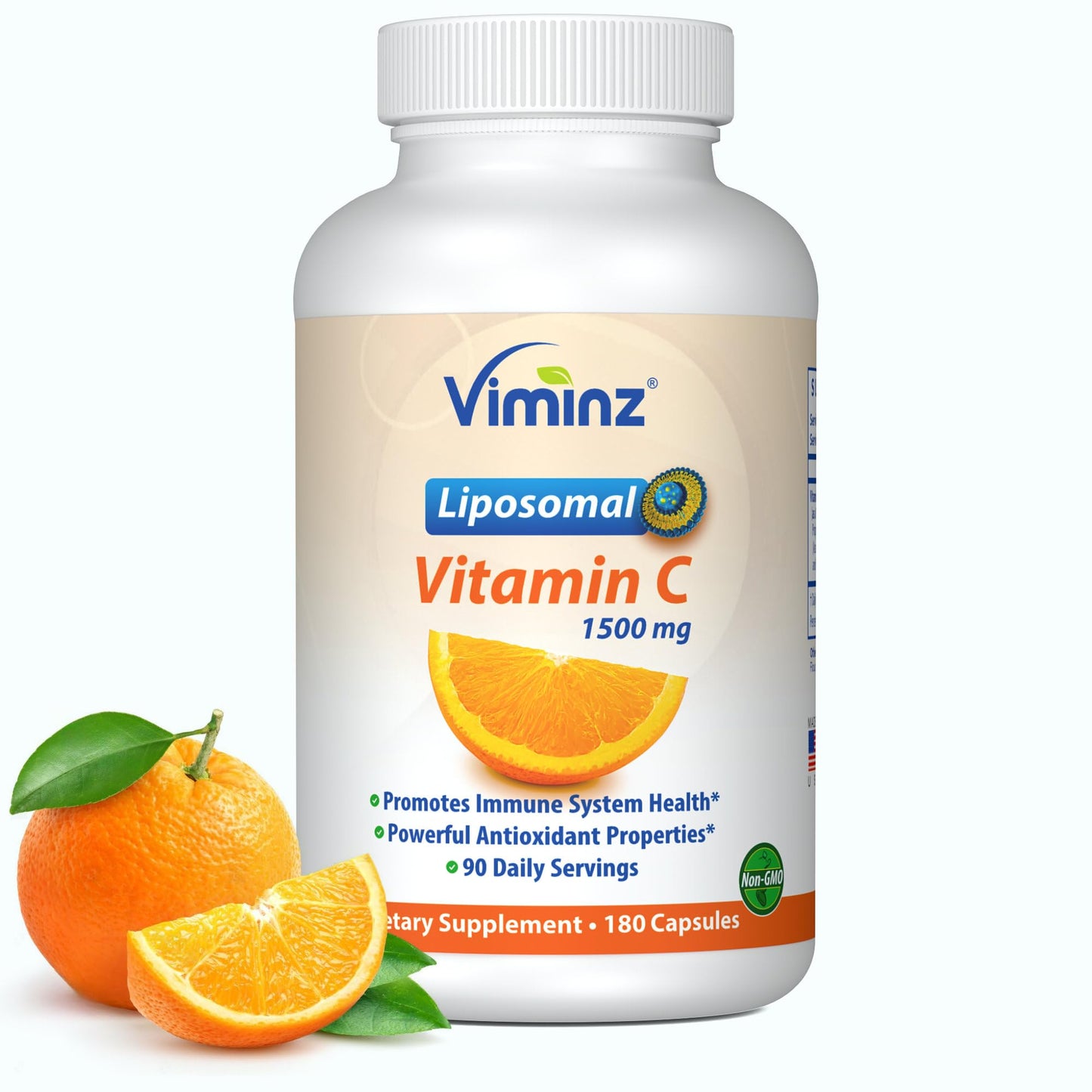 Viminz Liposomal Vitamin C | 1500 mg Per Serving | Collagen & Immune System Booster | Made in USA | 180 Capsules
