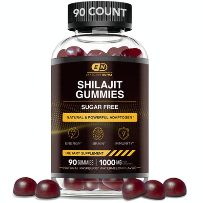 EFFECTIVE NUTRA Shilajit Gummies 1000mg | Pure Shilajit Resin for Energy, Brain & Immunity | Supplement for Men & Women | Sugar-Free, Vegan, Gluten-Free | Natural Berry Flavor, Made in USA (90ct)