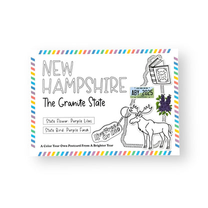 A Brighter Year Color Your Own Postcard - New Hampshire State - 5"x 7", Premium Quality, Sturdy Cardstock, Sized for Mailing, Illustrations - Stress & Anxiety Relief