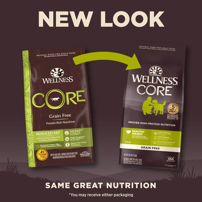 Wellness CORE Grain-Free High-Protein Dry Dog Food, Natural Ingredients, Made in USA with Real Meat, All Breeds, For Adult Dogs (Reduced Fat, 26-Pound Bag)