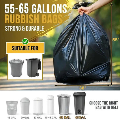 55-60 Gallon Trash Bags, 150 Count 38x55" Large Garbage Bags, Made in USA, High Density Multi-Use Lawn Leaf bags, Heavy Duty Waste Bags, Large Trash Liners for Kitchen Yard Outdoor Commercial Use