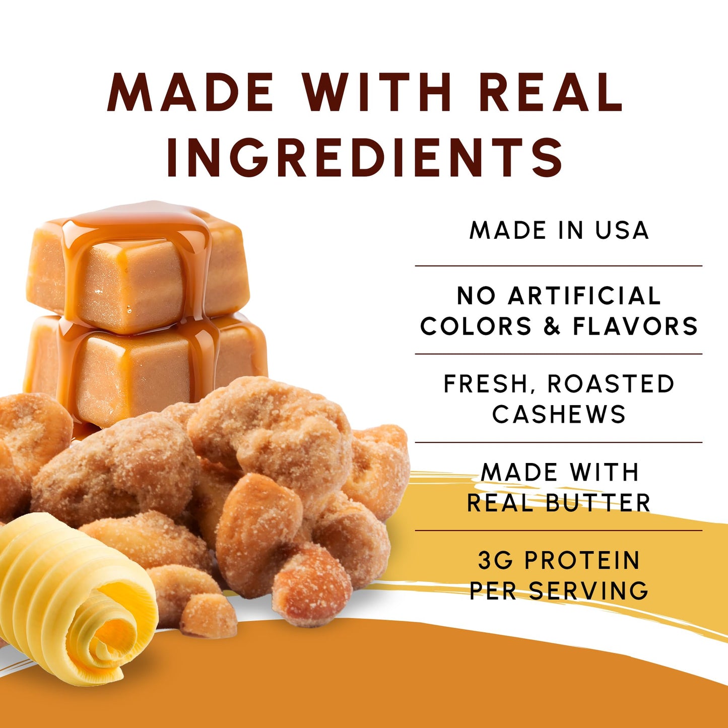 Snackathon Butter Toffee Cashews, 7 oz Resealable Bag, Made in USA, All-Natural Fresh Roasted Nuts Coated in a Crunchy Buttery Toffee Shell, Gourmet Sweet & Salty Snac