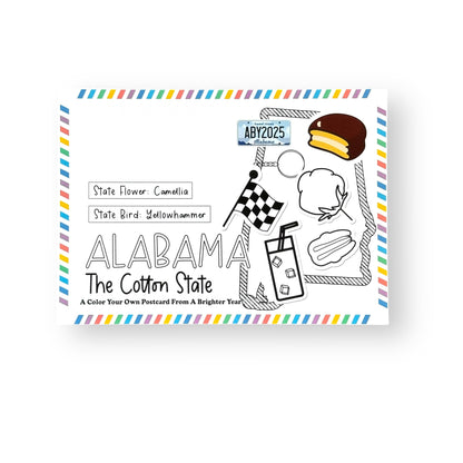 A Brighter Year Color Your Own Postcard - Alabama State - 5"x 7", Premium Quality, Sturdy Cardstock, Sized for Mailing, Illustrations - Stress & Anxiety Relief