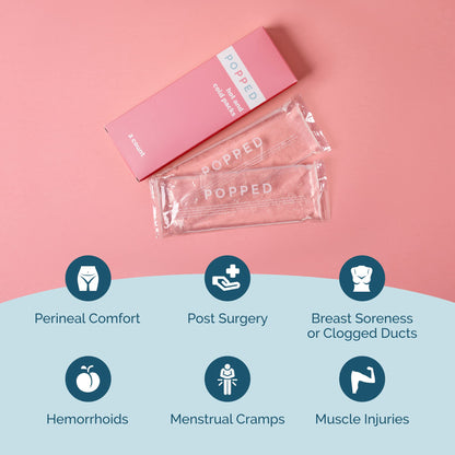 Popped Reusable Hot and Cold Packs | Made in The USA | Perineal Ice Packs, Cooling Pads for Postpartum Essentials | Gel Pack for Pain Relief, Hemorrhoids, and Cramping After Birth (2 Count)