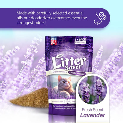 LITTLE SAVER Little Litter Saver | a New Generation Of Cat Litter Box Deodorizer | Unique Slow Release Formula | Natural Fresh Scent | Up to 15 Weeks Supply | 3 x 0.5oz bags (Lavender)