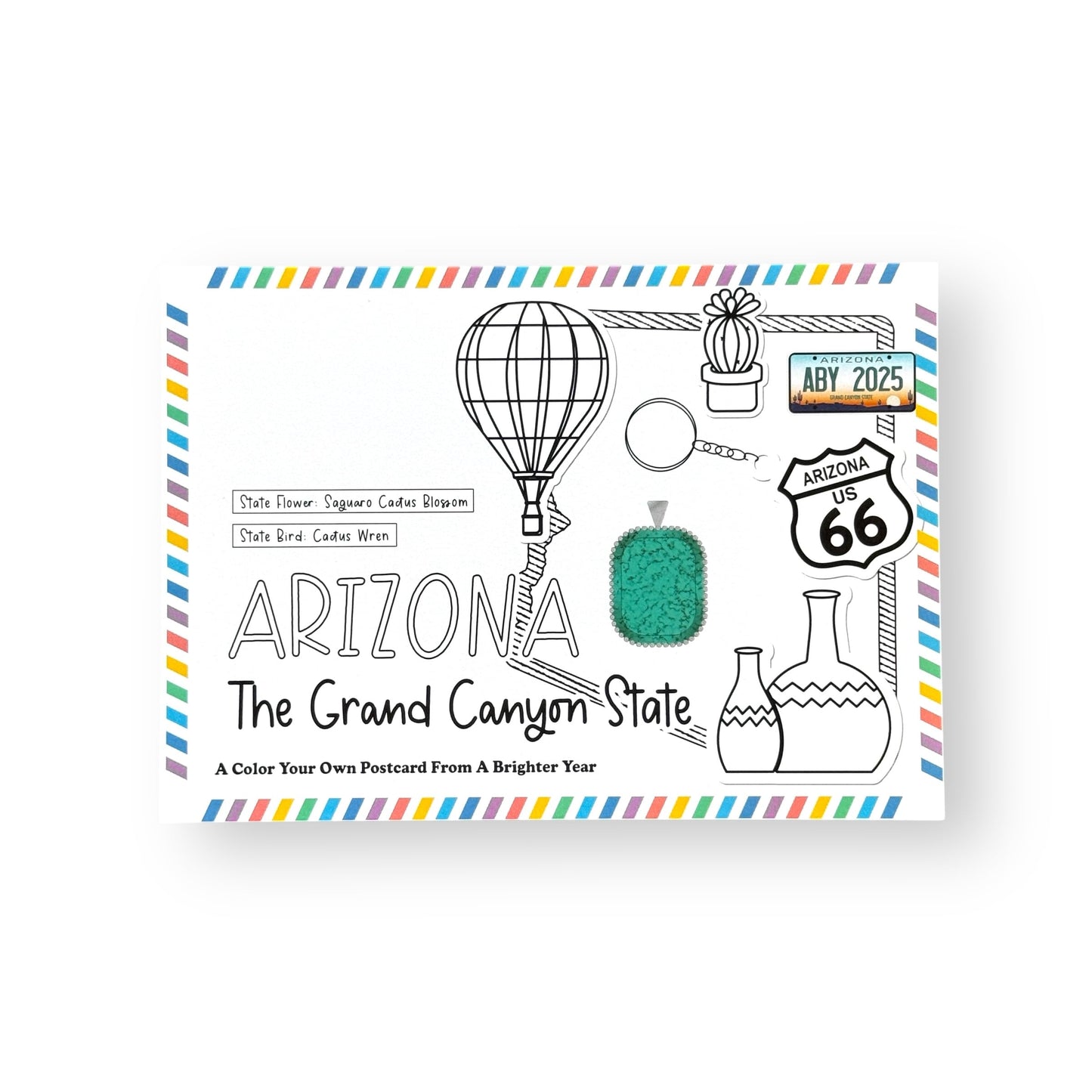 A Brighter Year Color Your Own Postcard - Arizona State - 5"x 7", Premium Quality, Sturdy Cardstock, Sized for Mailing, Illustrations - Stress & Anxiety Relief