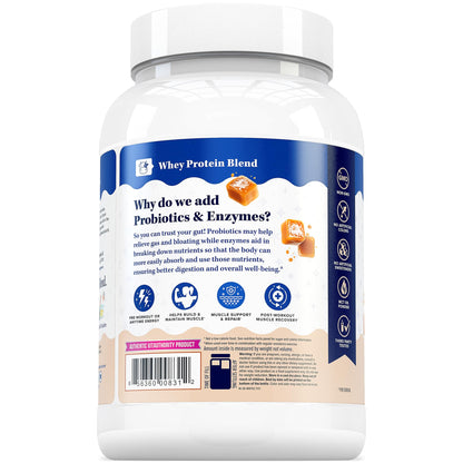 Whey Protein Powder for Women Whey Isolate Probiotics & Enzymes Supports Digestion, Nutrient Absorption & Energy Post-Workout Nutrition Salted Caramel Flavored 30 Servings