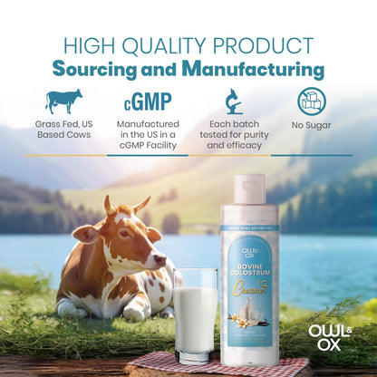Bovine Colostrum with MCT Oil, Lactoferrin, IgG by Owl & Ox | Grass Fed, US Based | Skin Health, Gut Health and Immune Support | Sugar Free, Keto Friendly, Non GMO