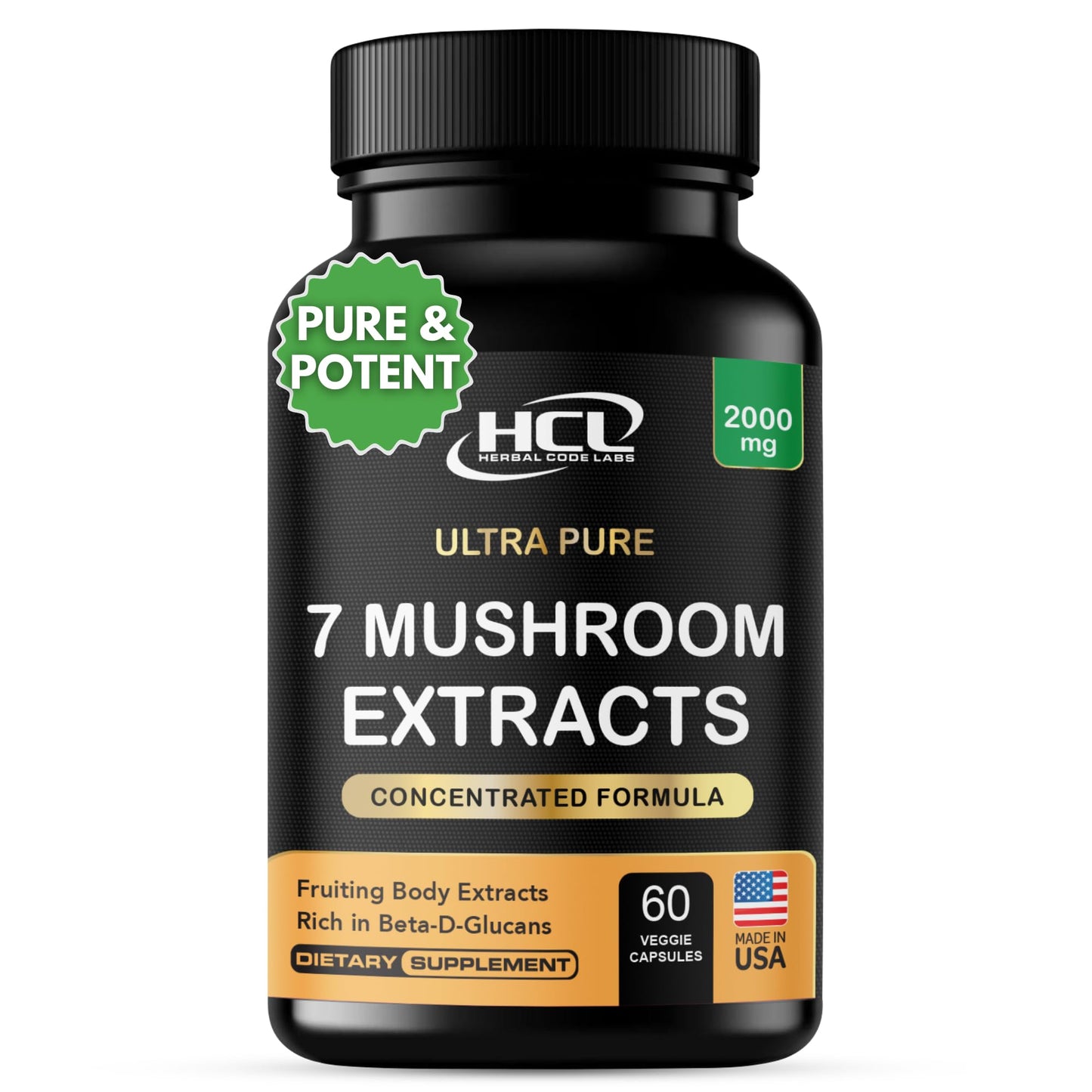 Mushroom Supplement Extracts of Lions Mane Cordyceps Chaga Reishi Turkey Tail Maitake Shiitake Capsules - Natural Vitamins Minerals Antioxidants Supplement - Made in The USA