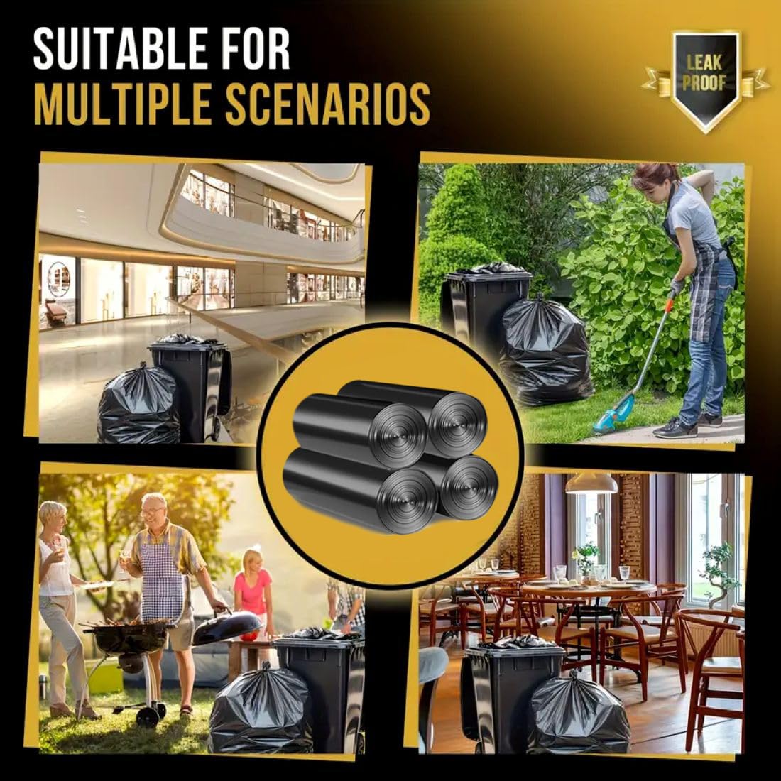 55-60 Gallon Trash Bags, 100 Count High Density Garbage Bags, Recycling Trash Can Liners, Sturdy & Tear-Resistant Large Black Plastic Bag for Kitchen Yard Outdoor Commercial Use, Lawn Leaf Waste Bags