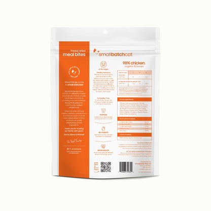 Freeze-Dried Raw Cat Food, Shelf Stable Food Bites, Chicken Recipe, High Protein Meal or Topper for Cats, Humanely Raised Meat, Organic, Non-GMO Produce, Made in The USA, 10oz Bag