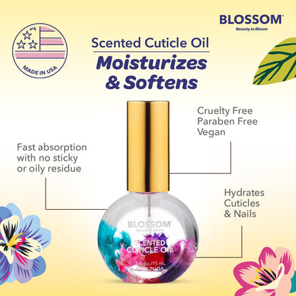Blossom Cuticle Oil for Nails, Hydrating, Moisturizing, Gourmand Scented Nail Oil Cuticle Care, Infused with Real Flowers, Made in USA, 0.5 fl. oz, Pineapple