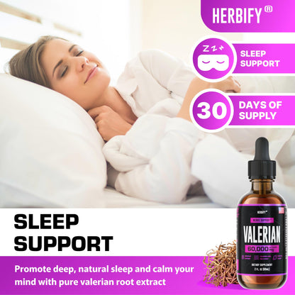 HERBIFY Valerian Root Supplement - Valerian Root Tincture – Nervous System Support 2 Fl oz