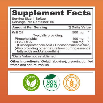 Kurryculum Krill Oil Softgels, 60 Count, with EPA, DHA & Omega 3,6,9