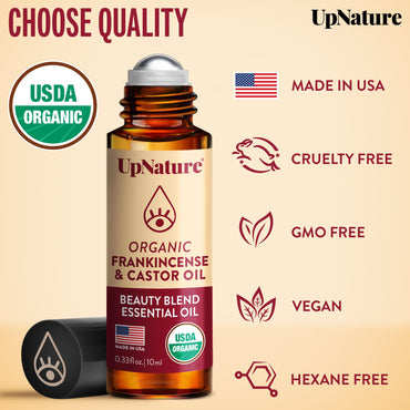UpNature Organic Castor Oil and Frankincense Roll On – 100% Pure Hexane Free Castor Oil & Frankincense Under Eye Roller for Face - Wrinkles Dark Circles Beauty Rollerball