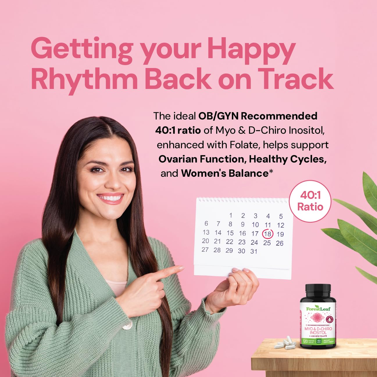 Myo-Inositol & D-Chiro Inositol Supplement for Women's Health | Fertility Supplements Women | Inositol 40:1 Ratio Support Ovarian Function & Healthy Hormone Balance Women | 2050mg | 120 Powder Caps