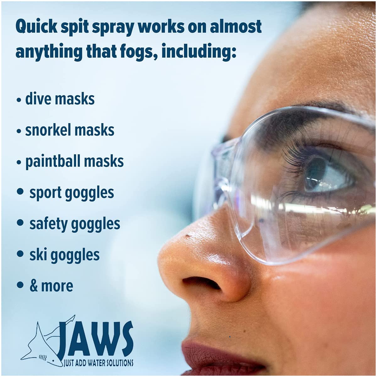 JAWS Quick Spit 4 oz Anti-Fog Spray for Swim Goggles, Eye Glasses, Snorkel Mask, Scuba Divers, Safety Eyewear, Made in USA