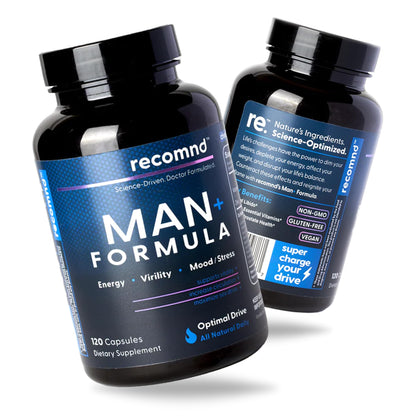 recomnd Nutrition - Man+ Formula, Energy Support, Muscle Support, and Prostate Health Supplements for Men with Vitamin E, Saw Palmetto, Red Korean Ginseng, and More, 120 Capsules